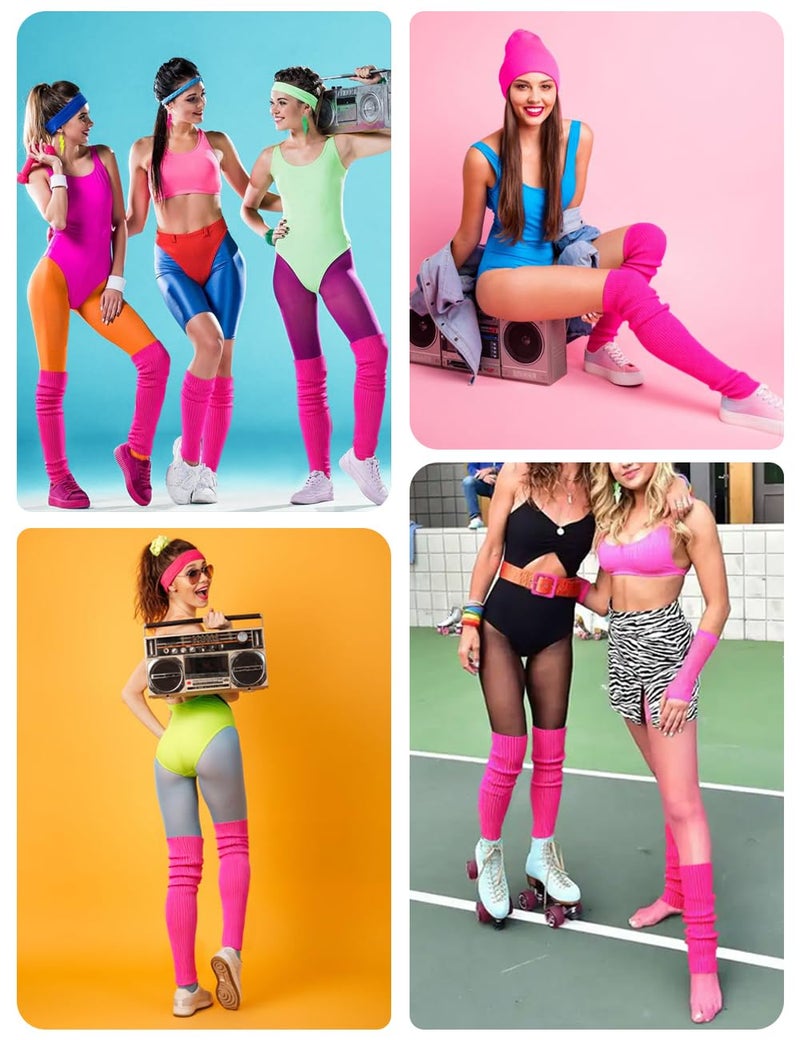v28 Long Leg Warmer, Women's Men 80s Party Ribbed Knit Dance Sports (61 Rose) - Image 4